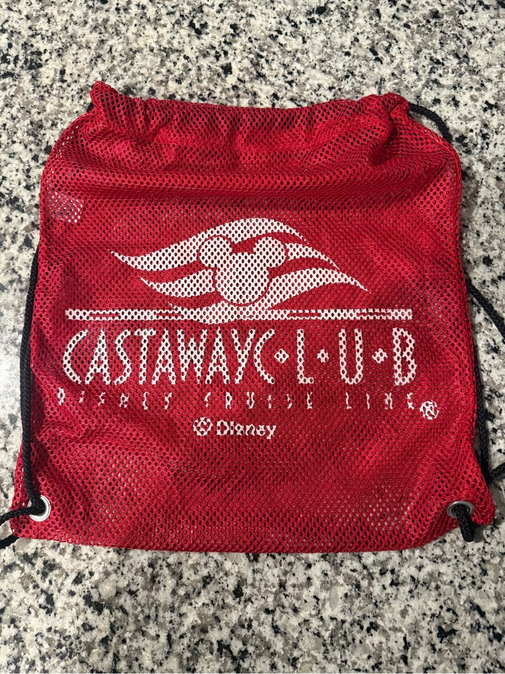 Disney Castaway Club Red Mesh Drawstring Bag